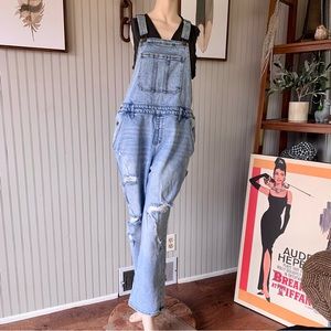 Love Fire Distressed Denim Overalls Wide Leg Bib